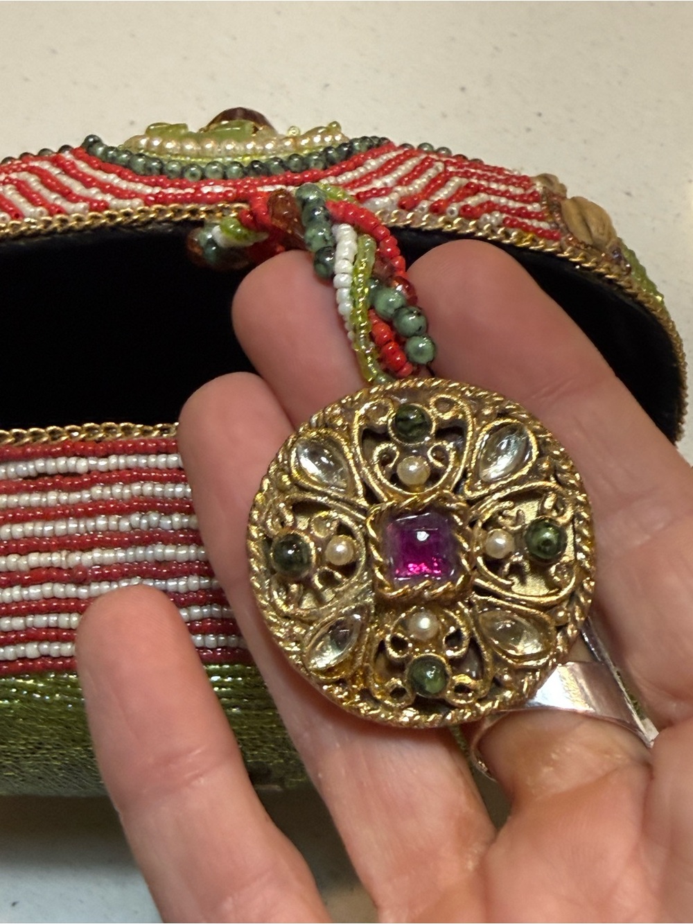 Broken Mary Frances Beaded Jeweled Gold Multicolor Clutch - ALL BEADS included - Picture 11 of 16
